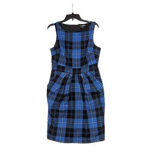 Blue & Black Plaid Sleeveless Dress By Sequin Hearts Size 13 With Pockets & Back
